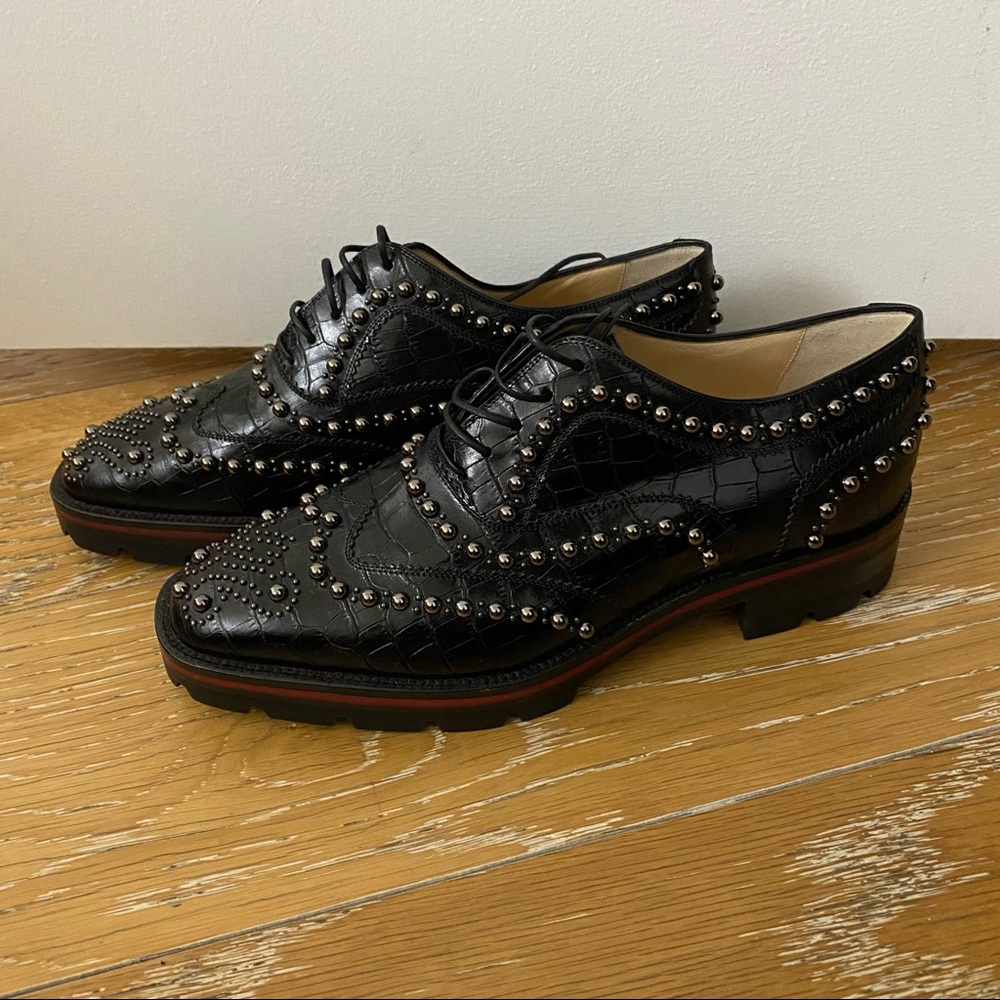 NEVER WORN Louboutin Crapadonna Croc Leather Studded Wingtip Brogue Oxfords
